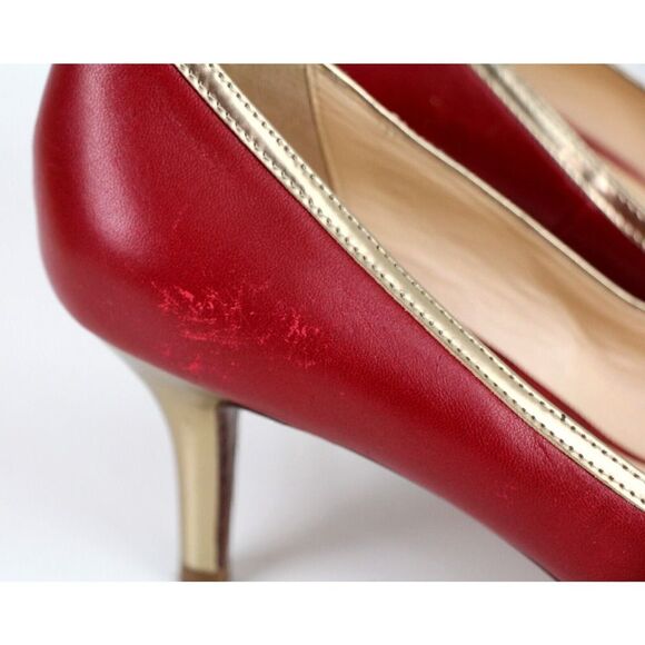 Cole Haan RED GENUINE LEATHER GOLD TRIM MID HEEL CLASSIC PUMP SHOES Sz 7.5 B - Picture 6 of 12